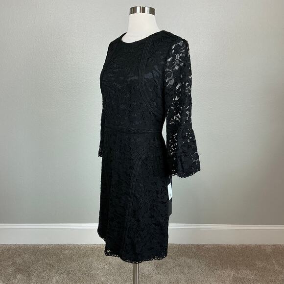 Adrianna Papell Lace Long Sleeve Sheath Cocktail Dress Black Size 6 Mini - Picture 4 of 14